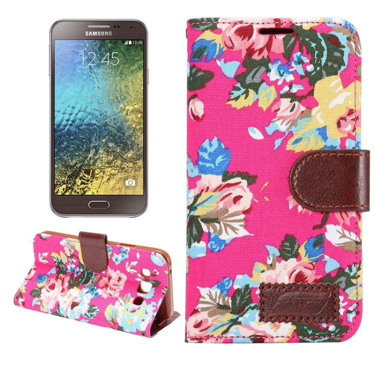 Flower Cloth Leather Case with Holder and Card Slots for Galaxy E5