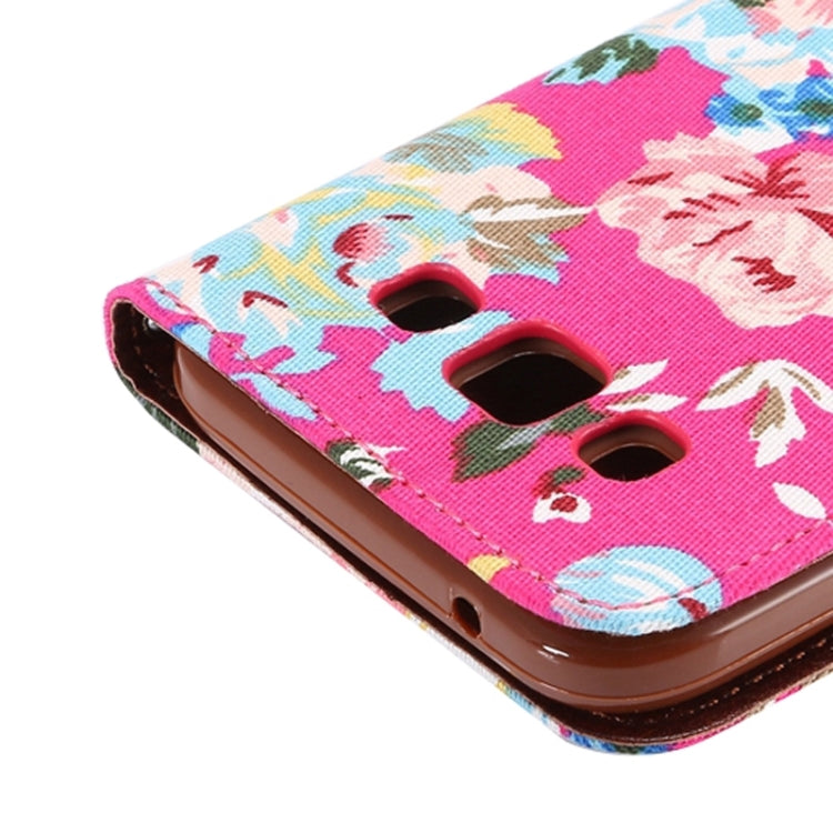 Flower Cloth Leather Case with Holder and Card Slots for Galaxy E5
