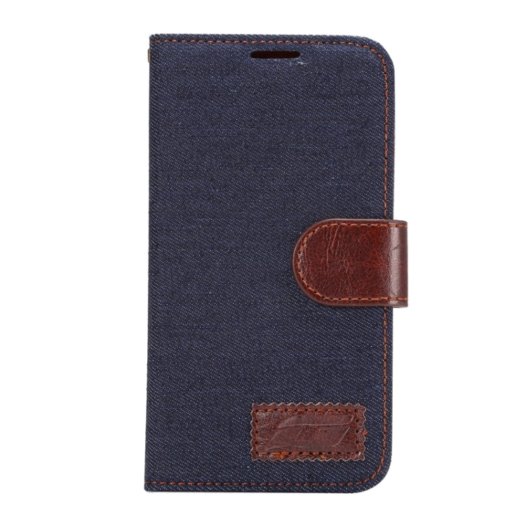 Denim Texture Leather Case with Holder & Card Slots for Galaxy E5(Black)