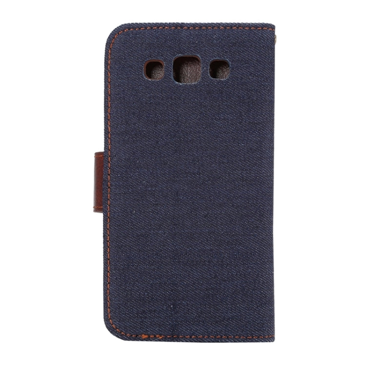 Denim Texture Leather Case with Holder & Card Slots for Galaxy E5(Black)