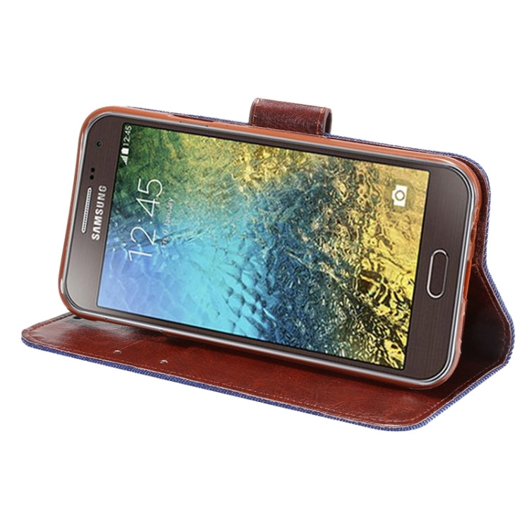 Denim Texture Leather Case with Holder & Card Slots for Galaxy E5(Black)