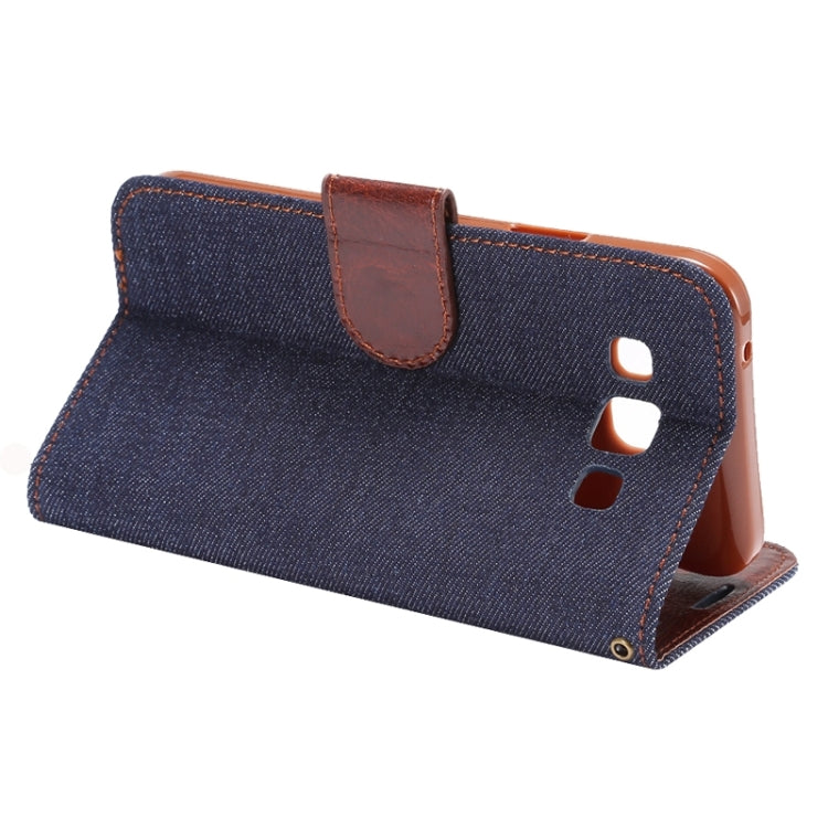 Denim Texture Leather Case with Holder & Card Slots for Galaxy E5(Black)