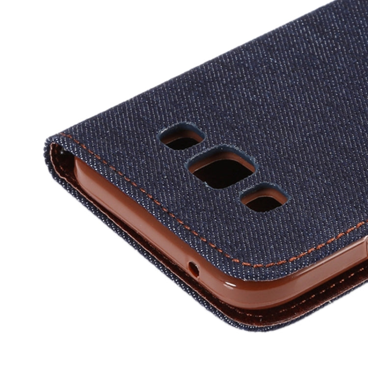 Denim Texture Leather Case with Holder & Card Slots for Galaxy E5(Black)