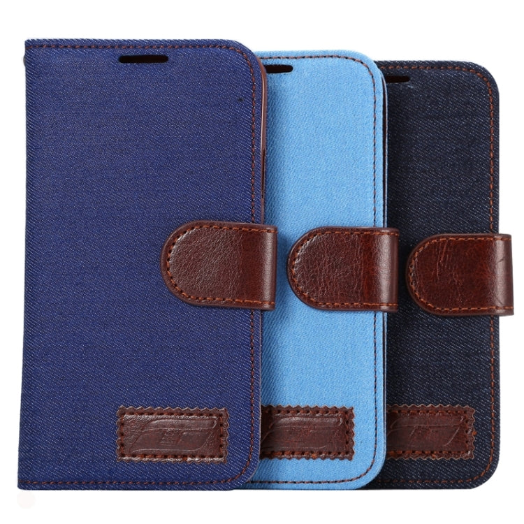 Denim Texture Leather Case with Holder & Card Slots for Galaxy E5(Black)