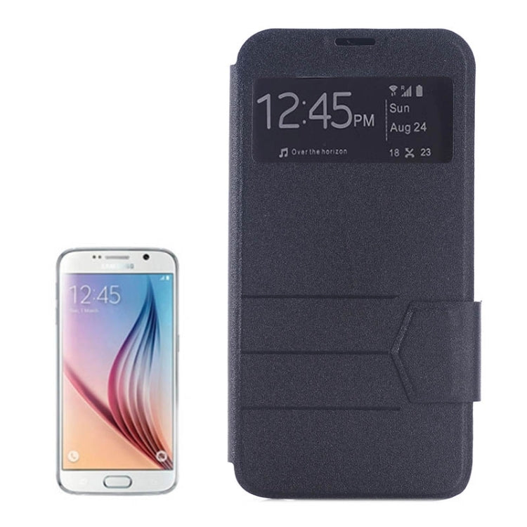 For Galaxy S6 / G920 Frosted Stripe Texture Horizontal Flip Leather Case with Call Display & Holder