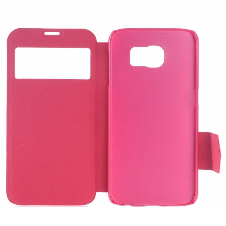 For Galaxy S6 / G920 Frosted Stripe Texture Horizontal Flip Leather Case with Call Display & Holder