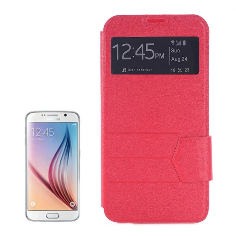 For Galaxy S6 / G920 Frosted Stripe Texture Horizontal Flip Leather Case with Call Display & Holder