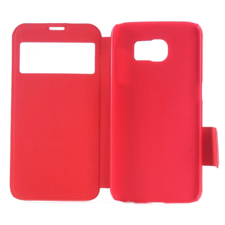 For Galaxy S6 / G920 Frosted Stripe Texture Horizontal Flip Leather Case with Call Display & Holder