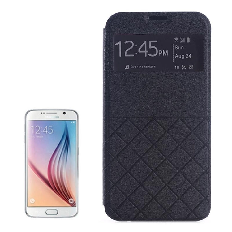 For Galaxy S6 / G920 Frosted Rhombus Texture Horizontal Flip Leather Case with Call Display ID & Holder