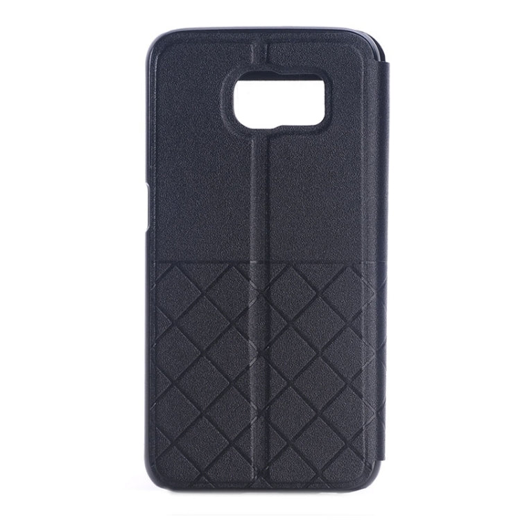 For Galaxy S6 / G920 Frosted Rhombus Texture Horizontal Flip Leather Case with Call Display ID & Holder