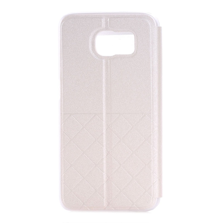 For Galaxy S6 / G920 Frosted Rhombus Texture Horizontal Flip Leather Case with Call Display ID & Holder