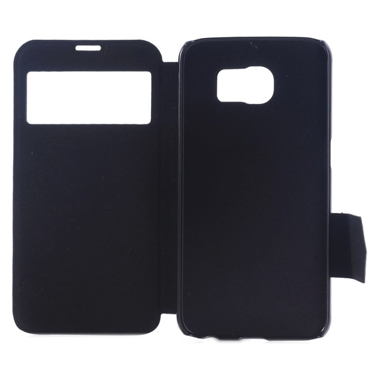 For Galaxy S6 Edge Frosted Stripe Texture Horizontal Flip Leather Case with Call Display ID & Holder