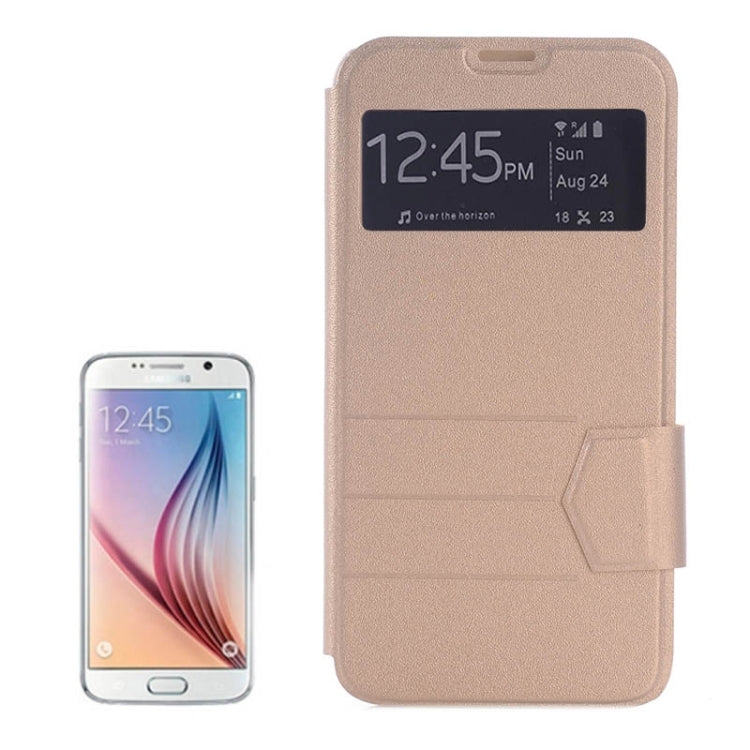 For Galaxy S6 Edge Frosted Stripe Texture Horizontal Flip Leather Case with Call Display ID & Holder