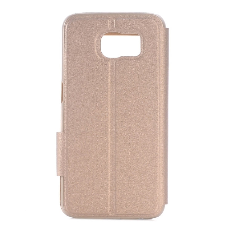 For Galaxy S6 Edge Frosted Stripe Texture Horizontal Flip Leather Case with Call Display ID & Holder