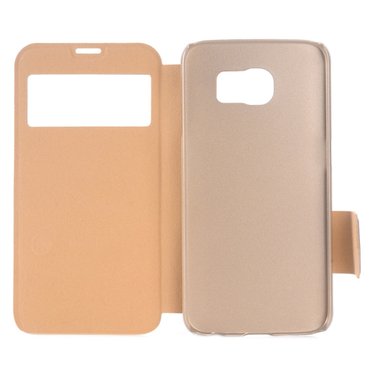 For Galaxy S6 Edge Frosted Stripe Texture Horizontal Flip Leather Case with Call Display ID & Holder