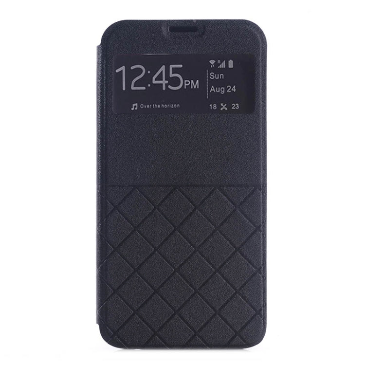 For Galaxy S6 Edge Frosted Rhombus Texture Horizontal Flip Leather Case with Call Display ID & Holder