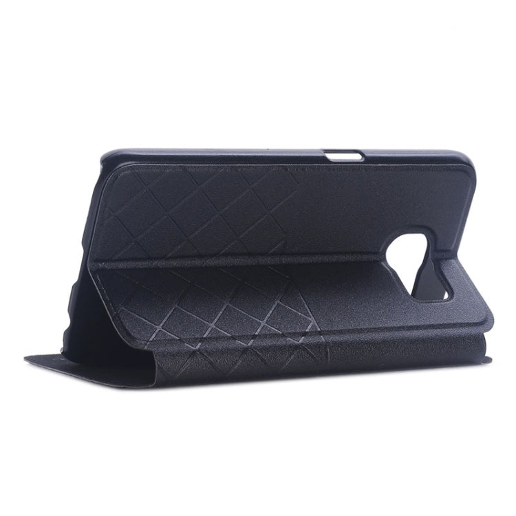 For Galaxy S6 Edge Frosted Rhombus Texture Horizontal Flip Leather Case with Call Display ID & Holder