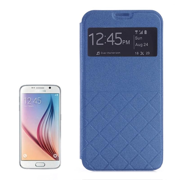 For Galaxy S6 Edge Frosted Rhombus Texture Horizontal Flip Leather Case with Call Display ID & Holder
