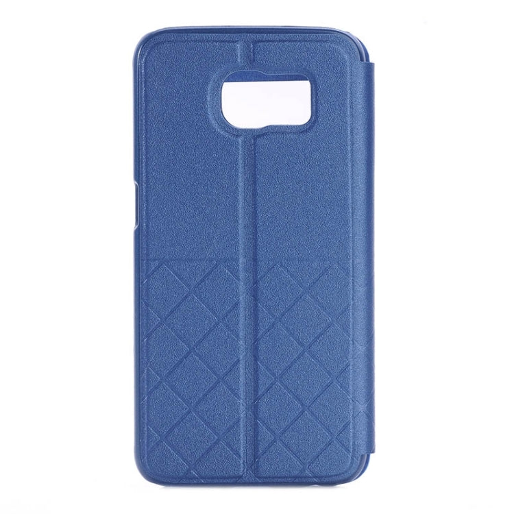 For Galaxy S6 Edge Frosted Rhombus Texture Horizontal Flip Leather Case with Call Display ID & Holder