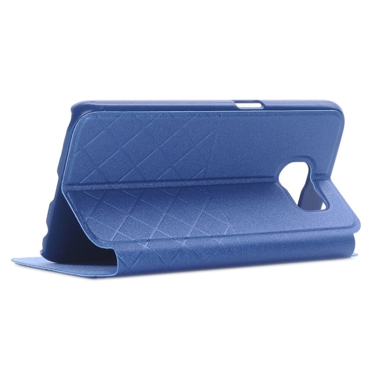 For Galaxy S6 Edge Frosted Rhombus Texture Horizontal Flip Leather Case with Call Display ID & Holder