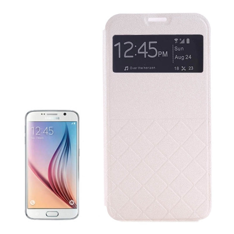 For Galaxy S6 Edge Frosted Rhombus Texture Horizontal Flip Leather Case with Call Display ID & Holder