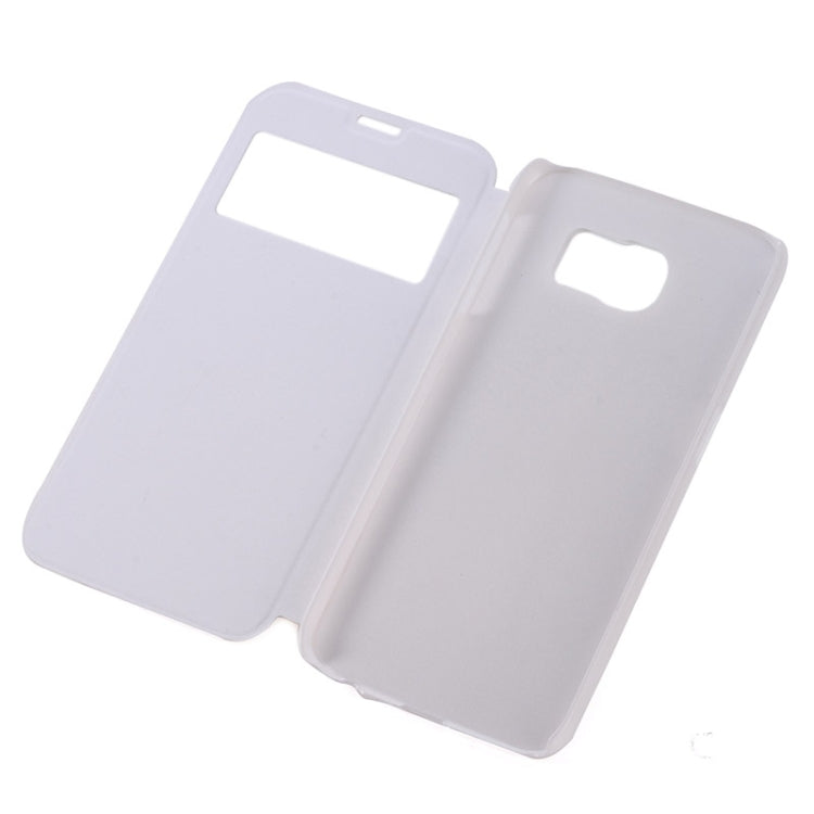 For Galaxy S6 Edge Frosted Rhombus Texture Horizontal Flip Leather Case with Call Display ID & Holder