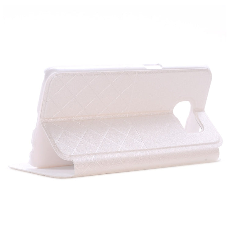 For Galaxy S6 Edge Frosted Rhombus Texture Horizontal Flip Leather Case with Call Display ID & Holder