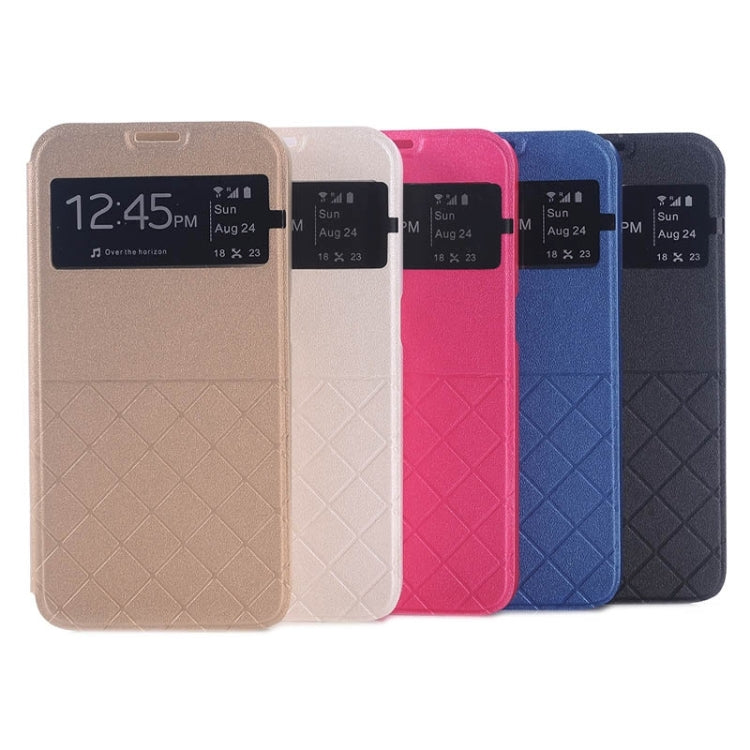 For Galaxy S6 Edge Frosted Rhombus Texture Horizontal Flip Leather Case with Call Display ID & Holder