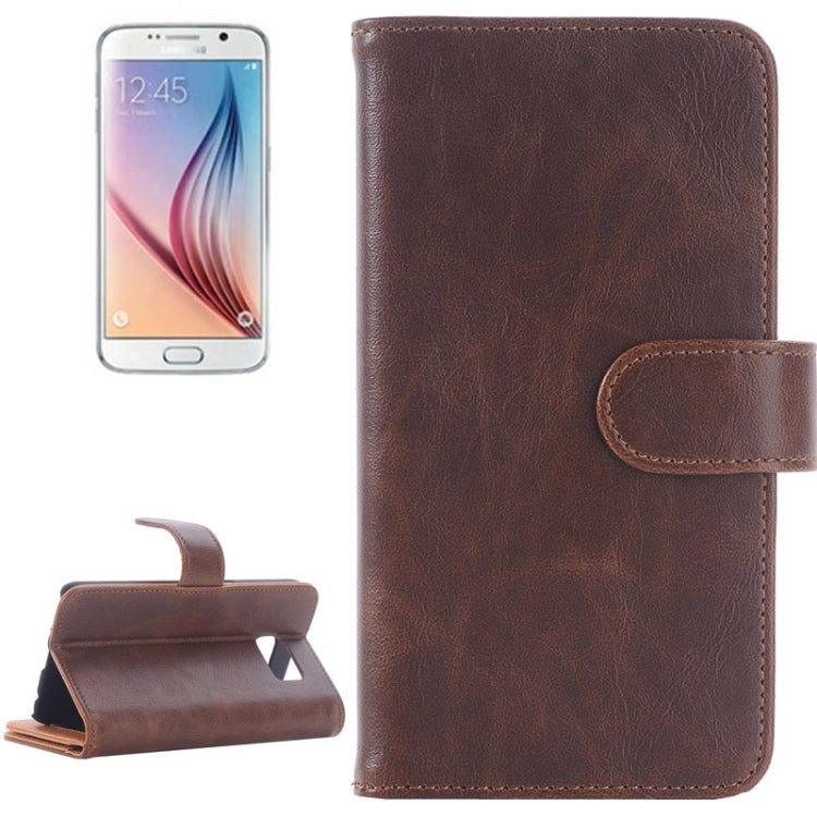 For Galaxy S6 / G920 Oil Skin Texture Horizontal Flip Magnetic Buckle Leather Case with 3 Page Card Slots & Wallet & Holder