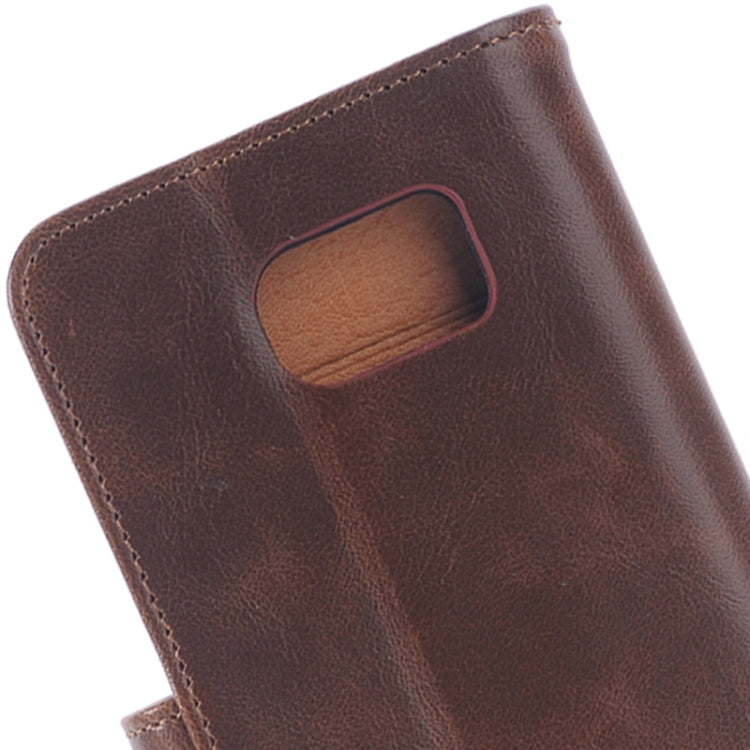 For Galaxy S6 / G920 Oil Skin Texture Horizontal Flip Magnetic Buckle Leather Case with 3 Page Card Slots & Wallet & Holder