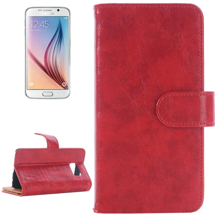 For Galaxy S6 / G920 Oil Skin Texture Horizontal Flip Magnetic Buckle Leather Case with 3 Page Card Slots & Wallet & Holder