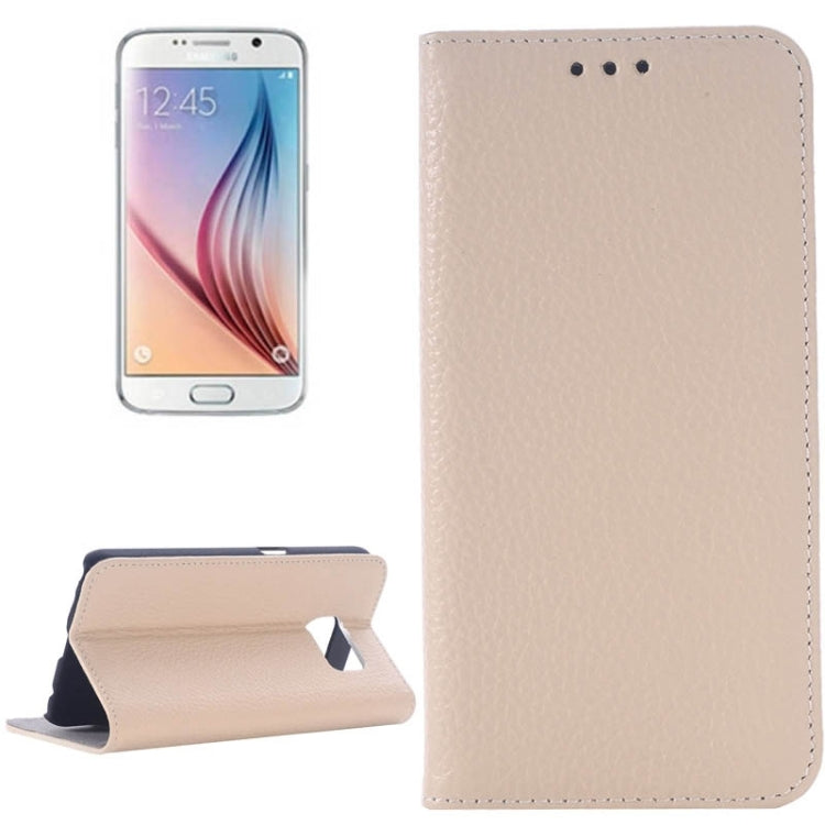 For Galaxy S6 / G920 Litchi Texture Horizontal Flip Genuine Leather Case with Card Slots & Holder