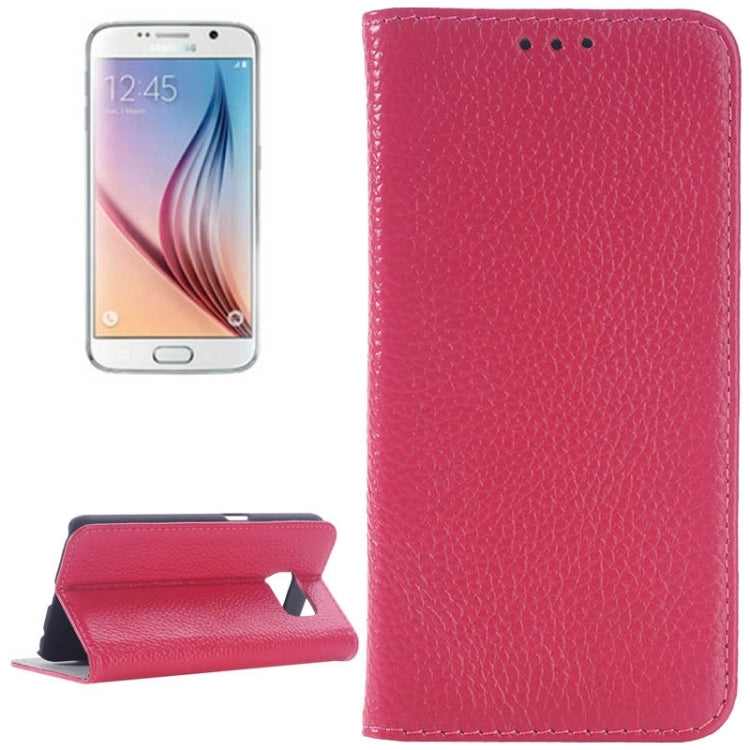 For Galaxy S6 / G920 Litchi Texture Horizontal Flip Genuine Leather Case with Card Slots & Holder