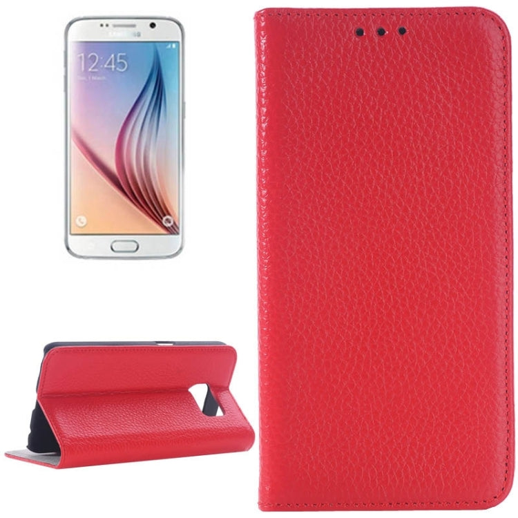 For Galaxy S6 / G920 Litchi Texture Horizontal Flip Genuine Leather Case with Card Slots & Holder