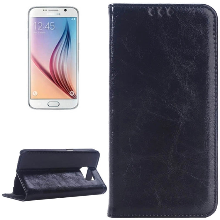 For Galaxy S6 / G920 Oil Skin Texture Horizontal Flip Genuine Leather Case with Card Slots & Holder