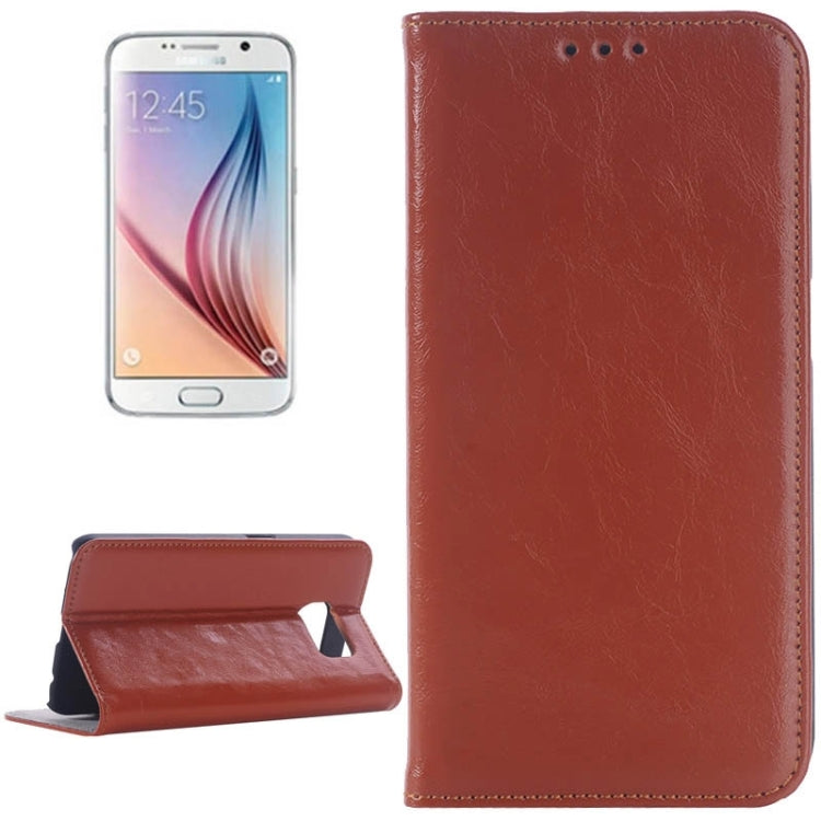 For Galaxy S6 / G920 Oil Skin Texture Horizontal Flip Genuine Leather Case with Card Slots & Holder