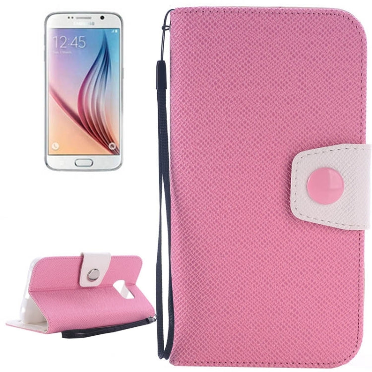 For Galaxy S6 / G920 Grain Texture Horizontal Flip Magnetic Buckle Contrast Color Leather Case with Card Slots & Wallet & Holder & Lanyard