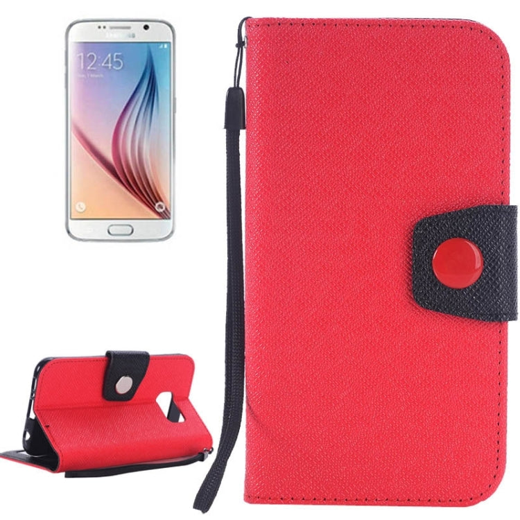 For Galaxy S6 / G920 Grain Texture Horizontal Flip Magnetic Buckle Contrast Color Leather Case with Card Slots & Wallet & Holder & Lanyard