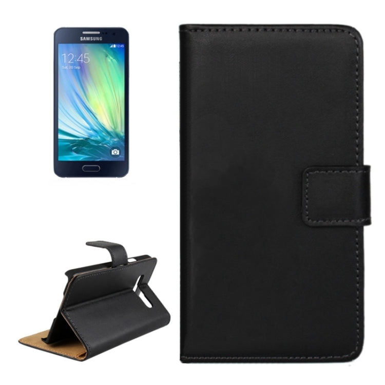 Plain Weave Texture Horizontal Flip Magnetic Buckle Genuine Split Leather Case with Card Slots & Wallet & Holder for Galaxy A3 / A300