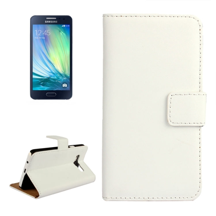 Plain Weave Texture Horizontal Flip Magnetic Buckle Genuine Split Leather Case with Card Slots & Wallet & Holder for Galaxy A3 / A300