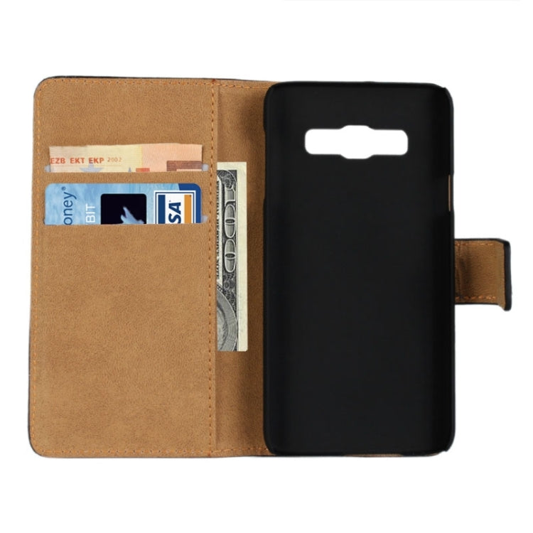Plain Weave Texture Horizontal Flip Magnetic Buckle Genuine Split Leather Case with Card Slots & Wallet & Holder for Galaxy A3 / A300