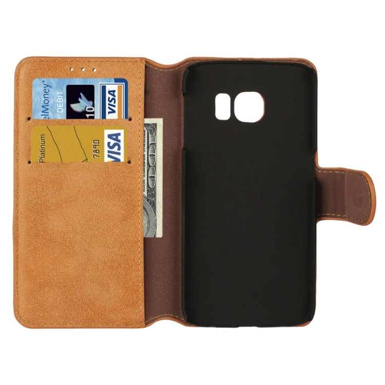 For Galaxy S6 Edge Frosted Texture Horizontal Flip Leather Case with Card Slots & Wallet & Holder
