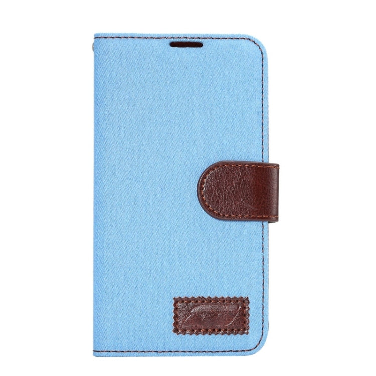 Denim Texture Leather Case with Card Slots & Holder for Galaxy E7(Blue)