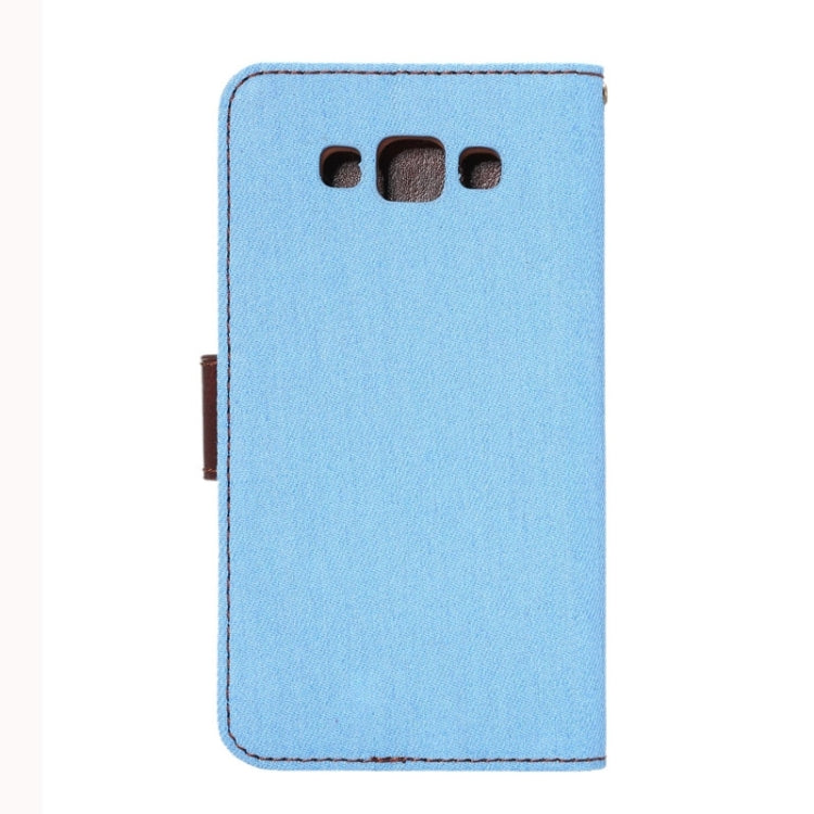 Denim Texture Leather Case with Card Slots & Holder for Galaxy E7(Blue)
