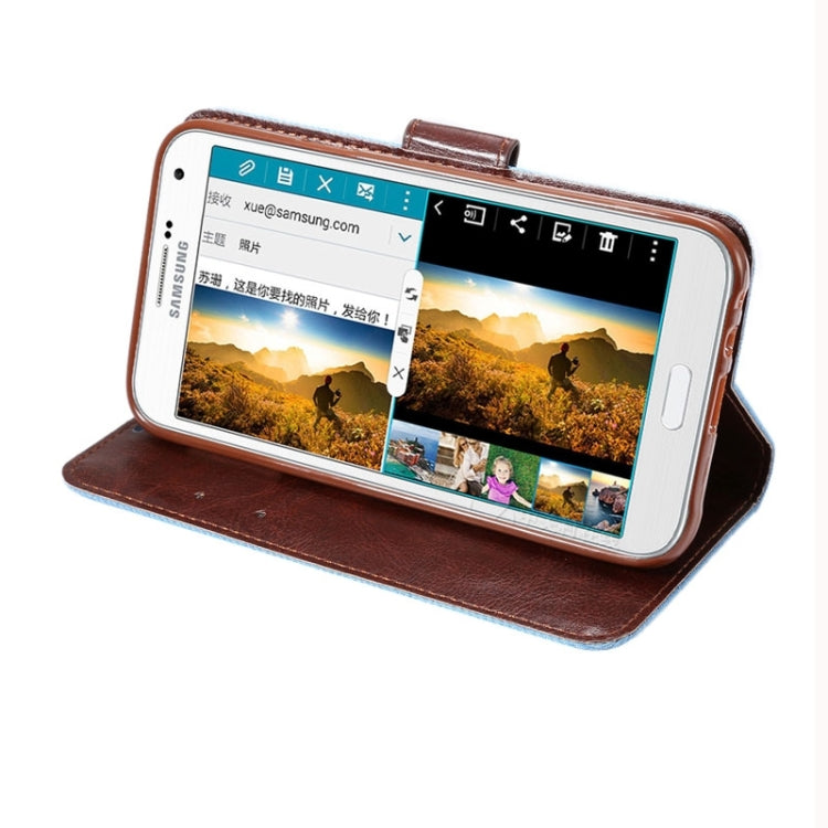 Denim Texture Leather Case with Card Slots & Holder for Galaxy E7(Blue)