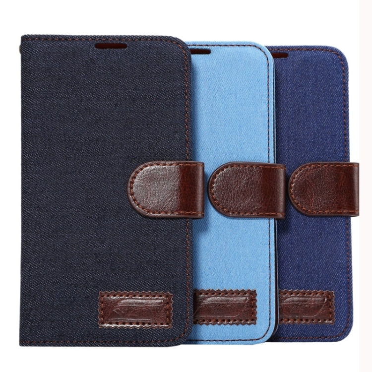 Denim Texture Leather Case with Card Slots & Holder for Galaxy E7(Blue)