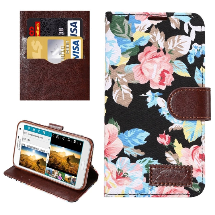 Flower Pattern Horizontal Flip Magnetic Buckle Leather Case with Card Slots & Holder for Galaxy E7
