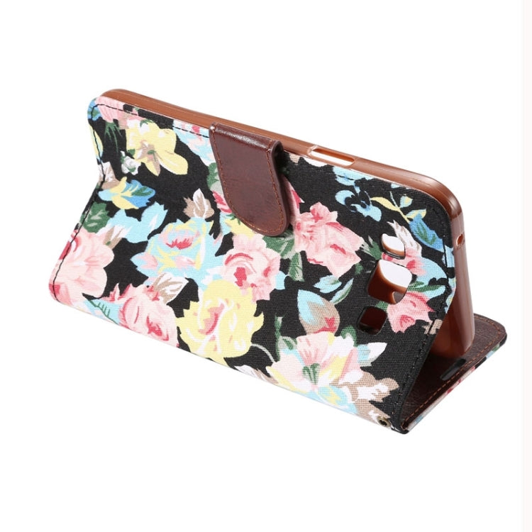 Flower Pattern Horizontal Flip Magnetic Buckle Leather Case with Card Slots & Holder for Galaxy E7