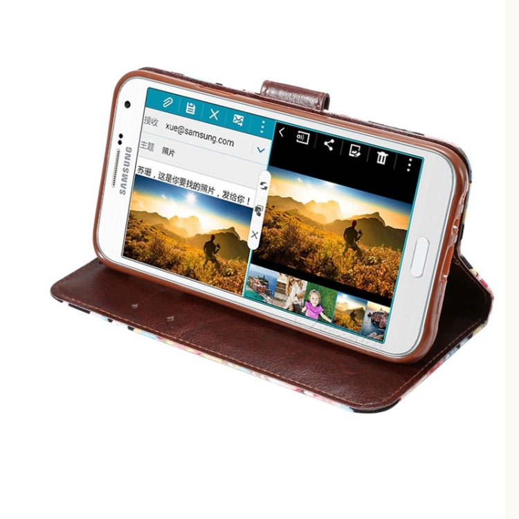 Flower Pattern Horizontal Flip Magnetic Buckle Leather Case with Card Slots & Holder for Galaxy E7