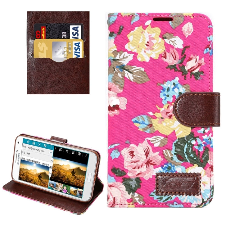 Flower Pattern Horizontal Flip Magnetic Buckle Leather Case with Card Slots & Holder for Galaxy E7